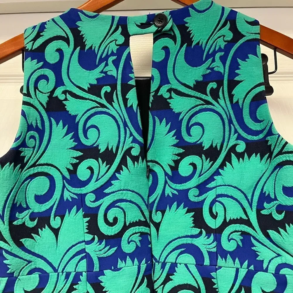 J. Crew Vineyard Jacquard Wester Dress in Navy & Green Damask. Sz 6P NWOT